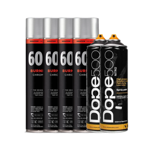 Molotow Burner Chrome 600ml &amp; Dope Nitro 500ml pakke med 6 stks #1