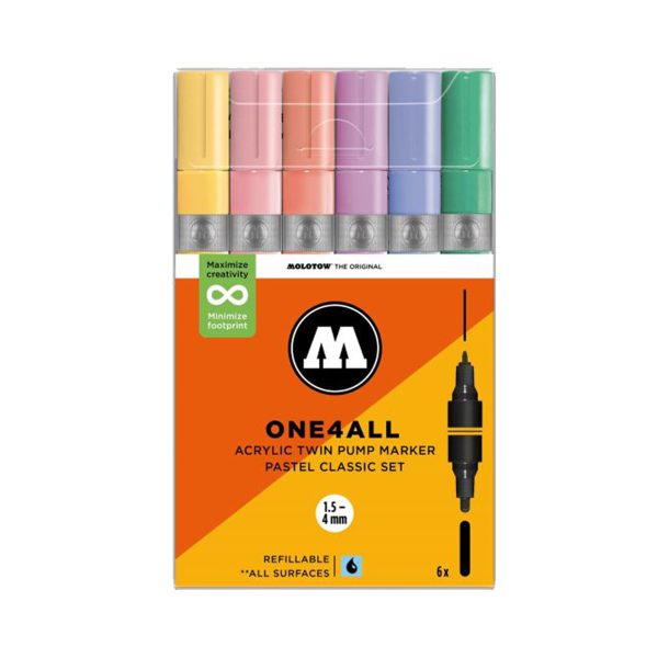 Molotow One4All Acrylic Twin Pastel Classic Set - 1,5-4mm 6.Stk