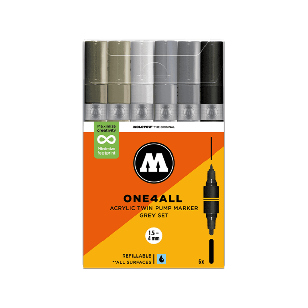 Molotow One4All Acrylic Twin Grey Set - 1,5-4mm 6.Stk