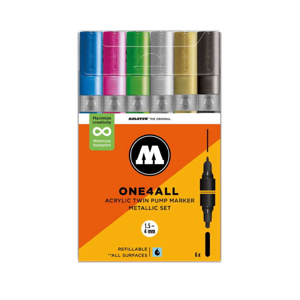 Molotow One4All Acylic Twin Metallic Set - 1,5-4mm 6.Stk