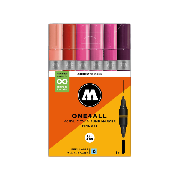 Molotow One4All Acrylic Twin Pink Set - 1,5-4mm 6.Stk