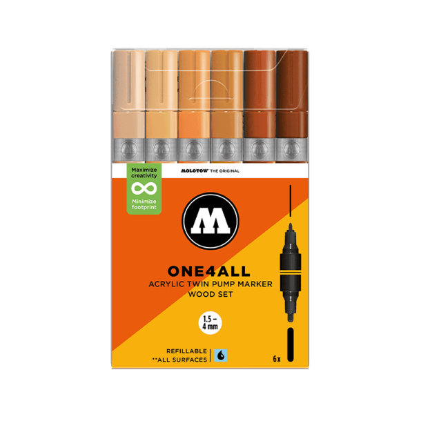 Molotow One4All Acrylic Twin Wood Set - 1,5-4mm 6.Stk