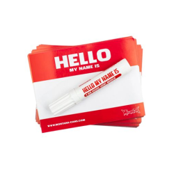 Hello My Name Is Stickers Red, 100stk med Marker