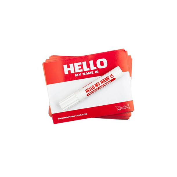 Hello My Name Is Stickers Red, 100stk med Marker